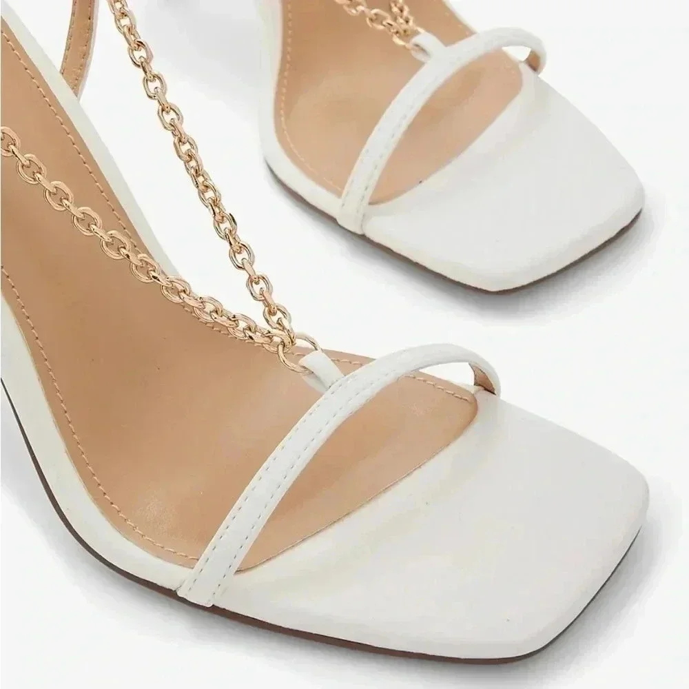 Express White Chain Strap High Heel Sandals Size 10